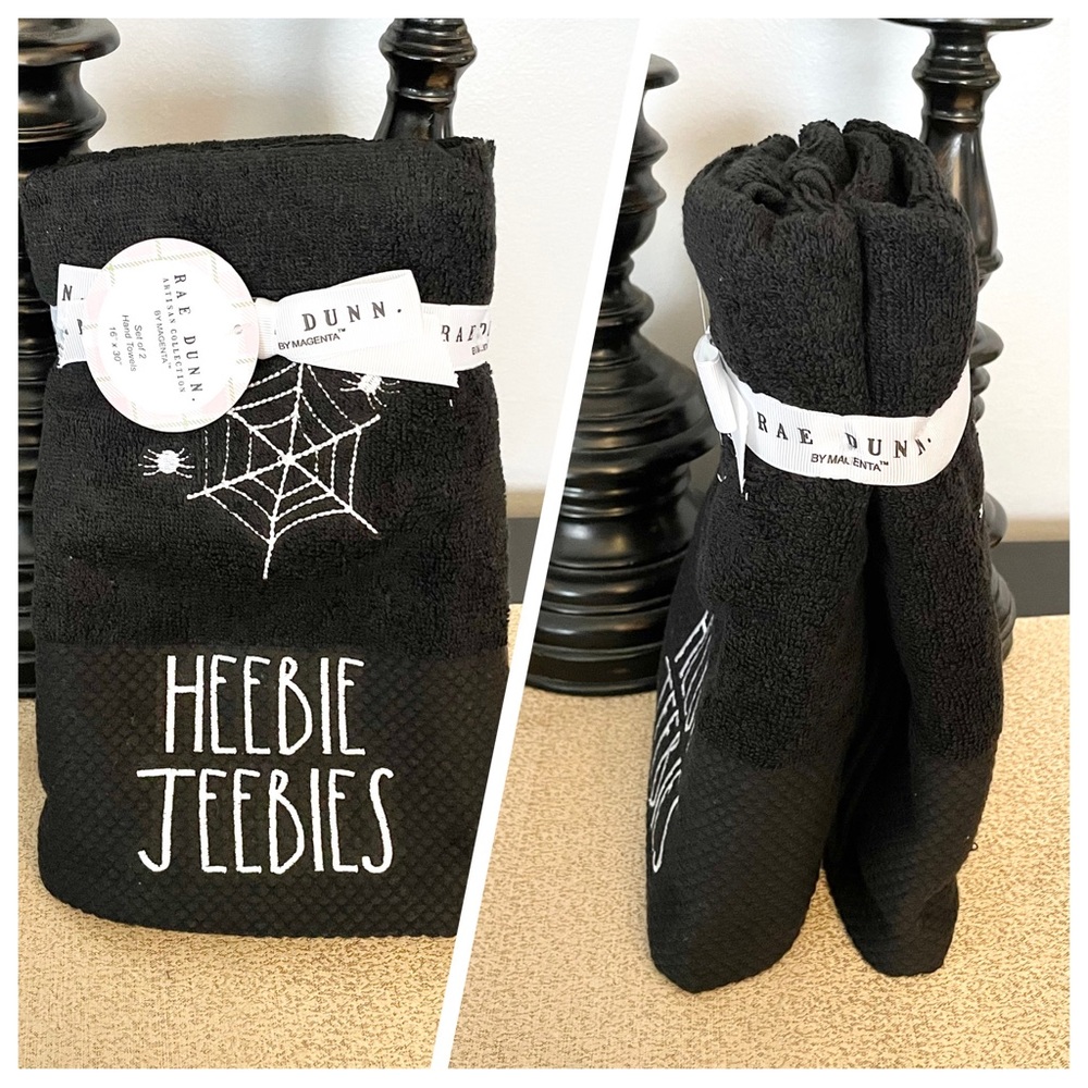 NWT Rae Dunn Set of 2 HEEBIE JEEBIES🕸 Hand Towels